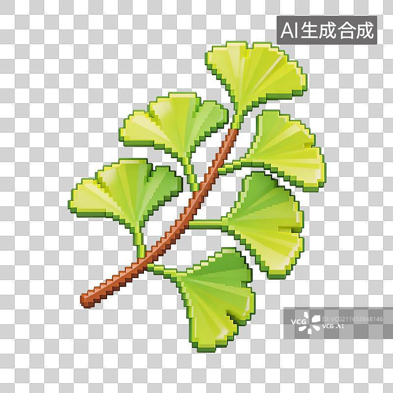 【AI数字艺术】像素风银杏枝叶秋季插画元素图片素材