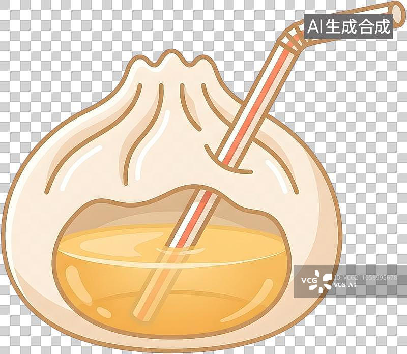 【AI数字艺术】卡通风格汤包配吸管美食插画图片素材
