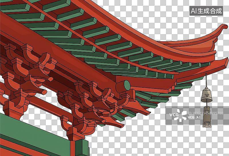 【AI数字艺术】红色传统中式建筑屋檐斗拱细节图片素材