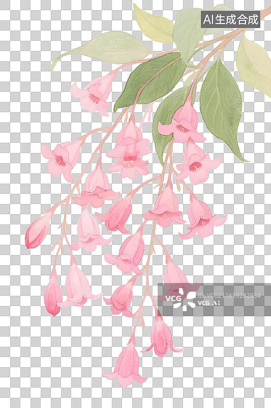 【AI数字艺术】粉色风铃花凤仙花束 水彩插画图片素材
