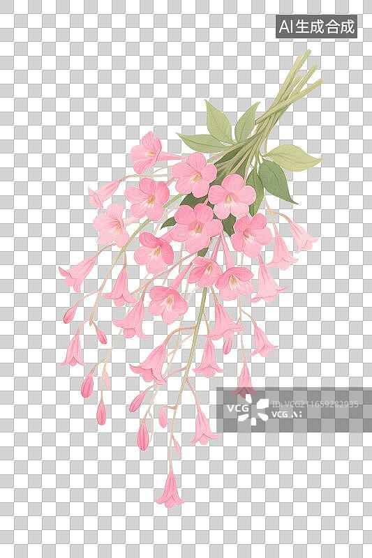 【AI数字艺术】粉色风铃花凤仙花束 水彩插画图片素材