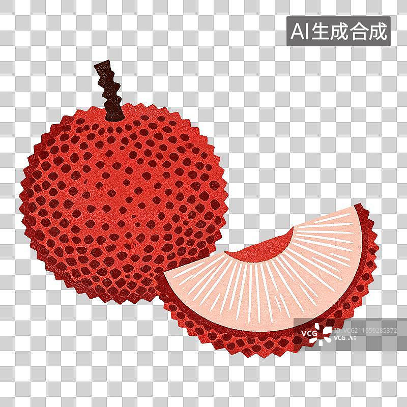 【AI数字艺术】红色杨梅插画带果瓣切面图片素材