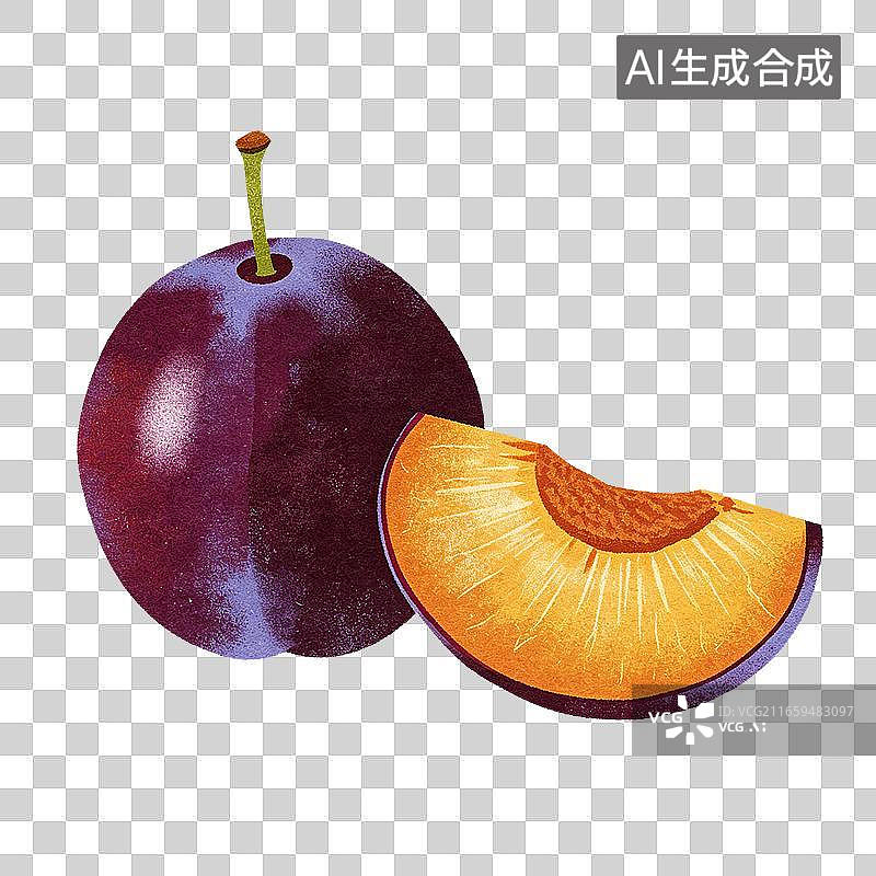 【AI数字艺术】深紫色西梅与切开果肉插画图片素材