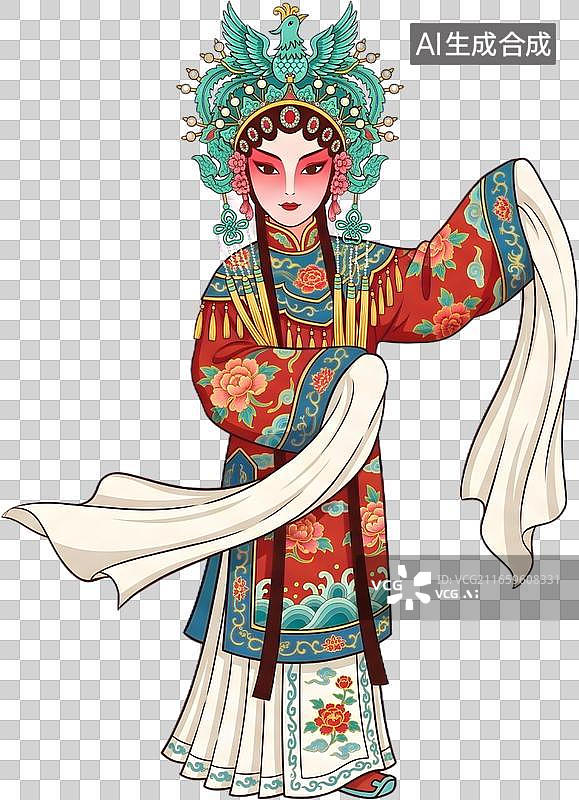 【AI数字艺术】身着华丽戏服的京剧旦角插画图片素材