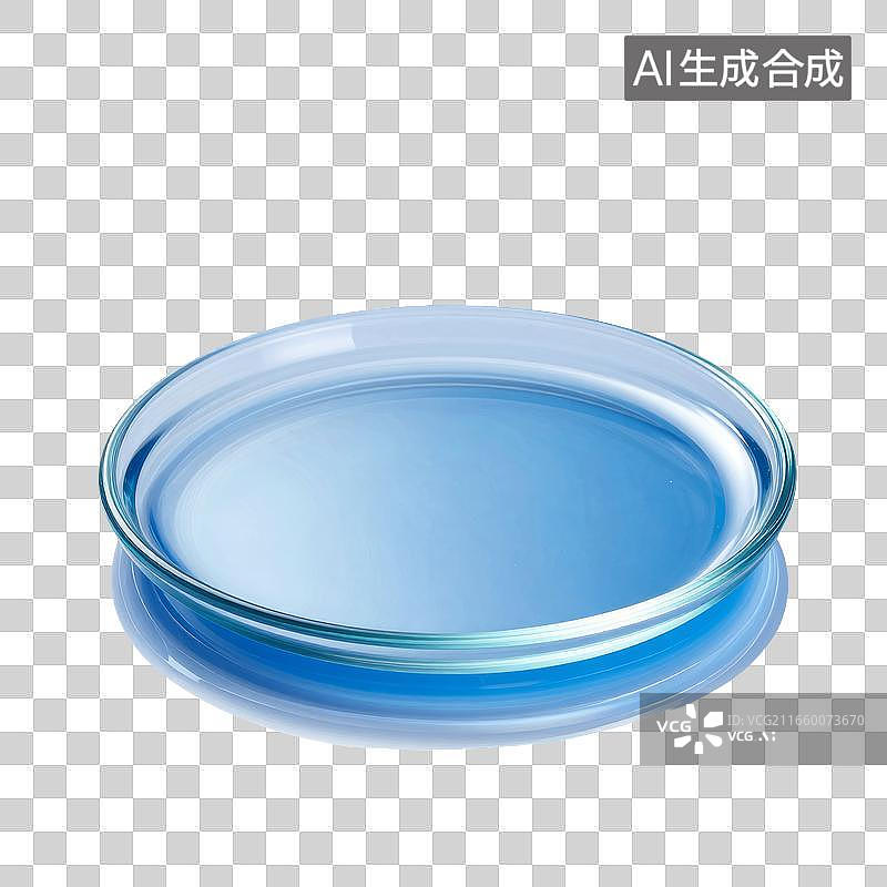【AI数字艺术】蓝色液体盛于透明玻璃培养皿中图片素材