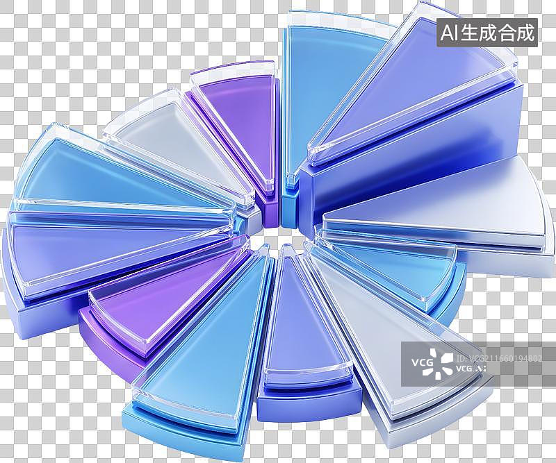 【AI数字艺术】蓝紫色渐变立体扇形图表图片素材