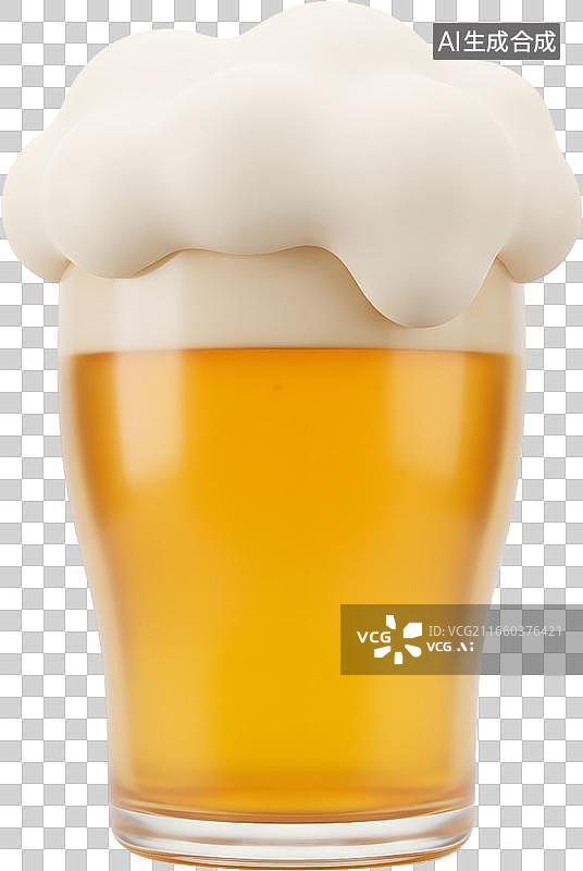 【AI数字艺术】金黄色啤酒杯顶溢出丰富白色泡沫图片素材