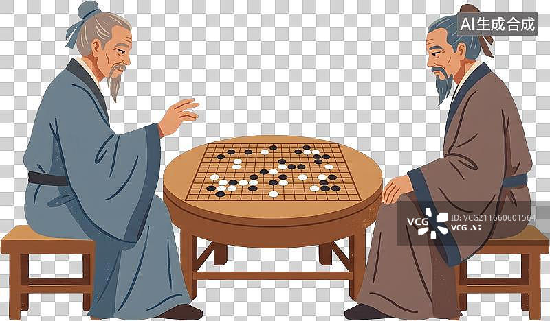 【AI数字艺术】古代两位文人下围棋对弈图片素材