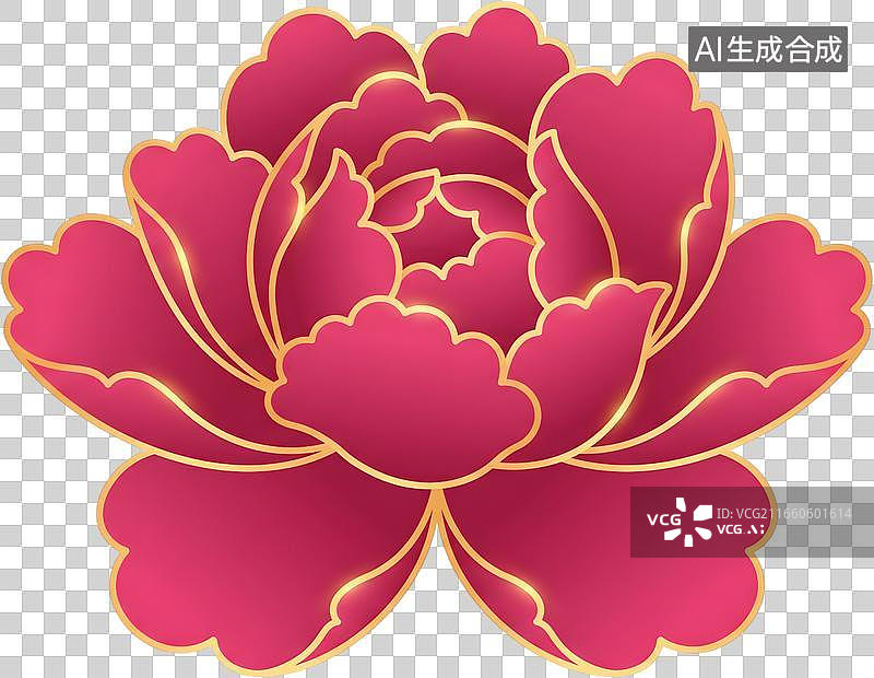 【AI数字艺术】红金配色富贵牡丹花朵插画图片素材