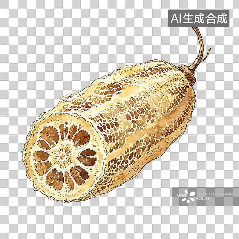 【AI数字艺术】透明背景下的蔬菜丝瓜瓤丝瓜络图片素材