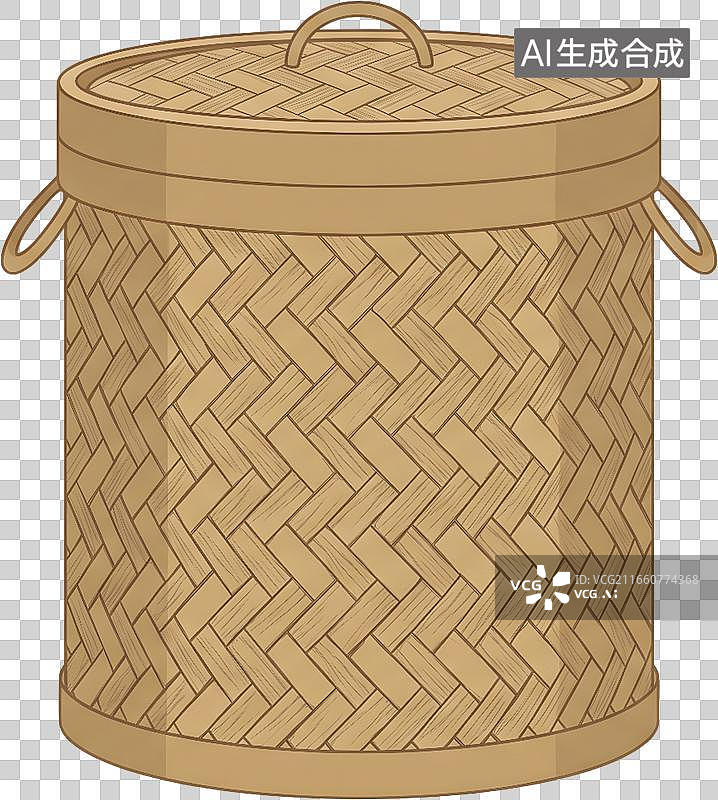 【AI数字艺术】竹编圆形带盖收纳筐图片素材