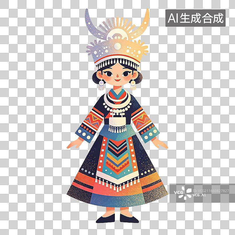 【AI数字艺术】苗族少女插画图片素材