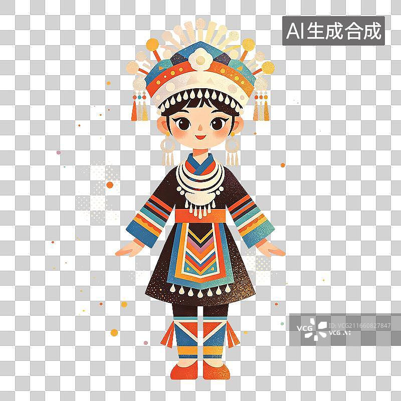 【AI数字艺术】苗族少女插画图片素材
