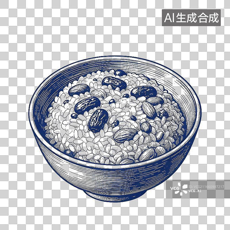 【AI数字艺术】复古线稿小吃版画_八宝饭图片素材