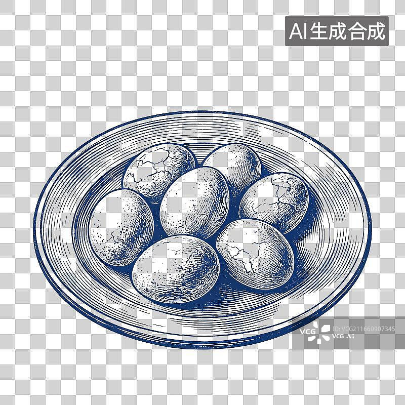【AI数字艺术】复古线稿小吃版画_茶叶蛋图片素材