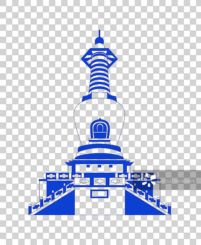 扬州瘦西湖白塔城市地标建筑线条矢量插画免扣元素图片素材