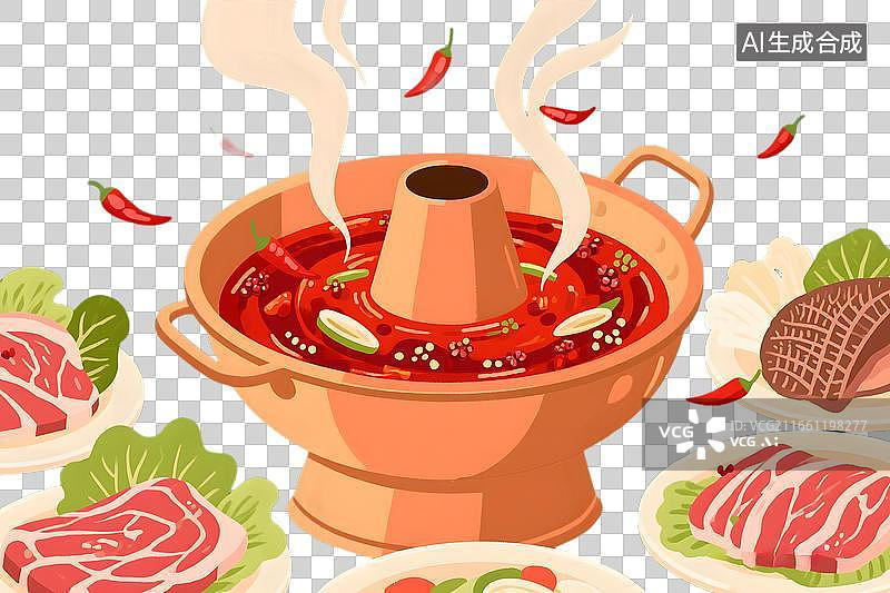 【AI数字艺术】麻辣火锅与新鲜食材图片素材