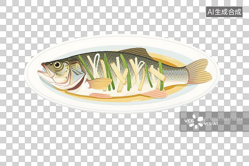 【AI数字艺术】美味清蒸鲈鱼插画图片素材