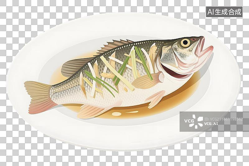【AI数字艺术】美味清蒸鲈鱼插画图片素材
