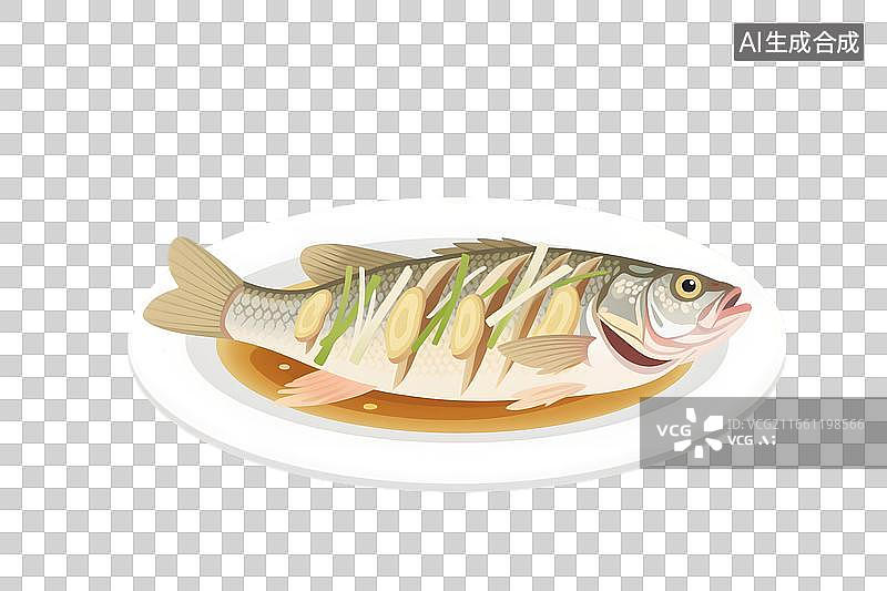 【AI数字艺术】美味清蒸鲈鱼插画图片素材