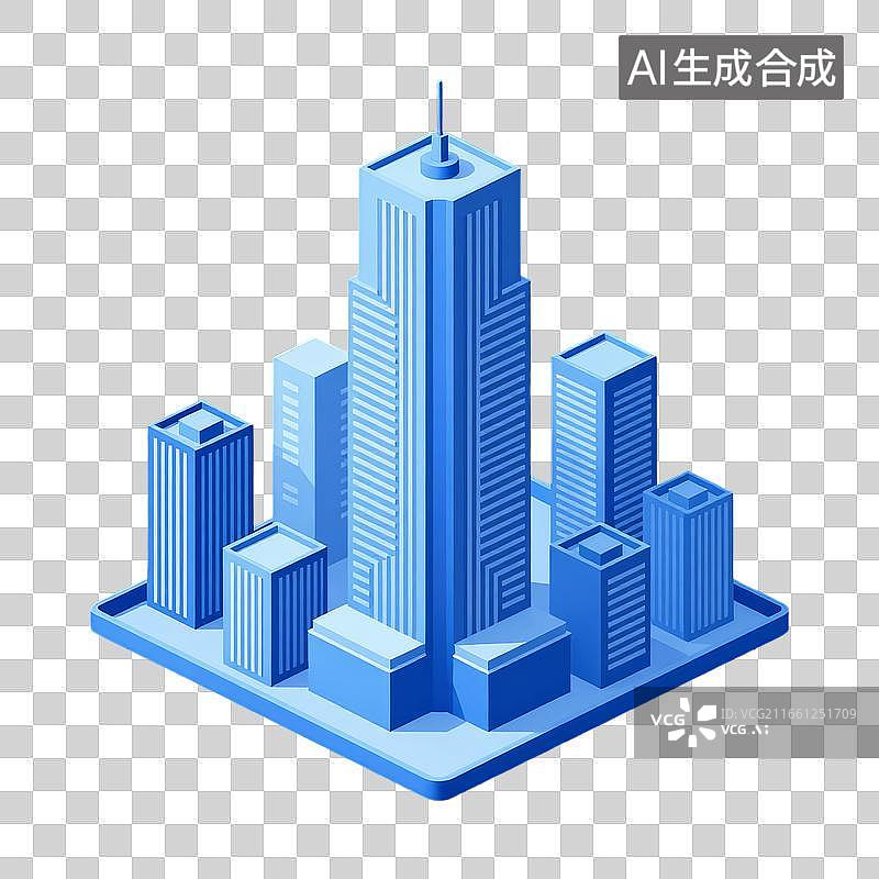 【AI数字艺术】蓝色立体城市建筑群模型图片素材