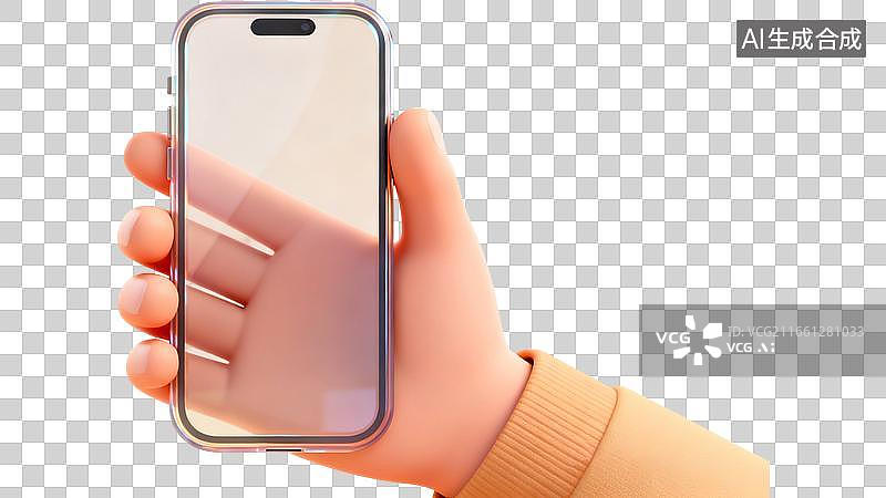 【AI数字艺术】透明空白手机屏幕 卡通C4D小手 UIUX样机app移动端网页小程序设计PPT提案科普作品集汇报路演图片素材