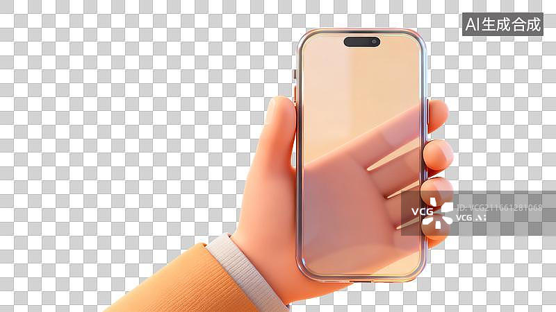 【AI数字艺术】透明空白手机屏幕 卡通C4D小手 UIUX样机app移动端网页小程序设计PPT提案科普作品集汇报路演图片素材