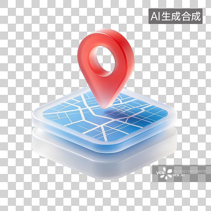 【AI数字艺术】3D磨砂玻璃材质地图定位标记地图板块带有白色道路网格元素图片素材