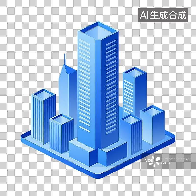 【AI数字艺术】蓝色立体城市建筑群模型图片素材