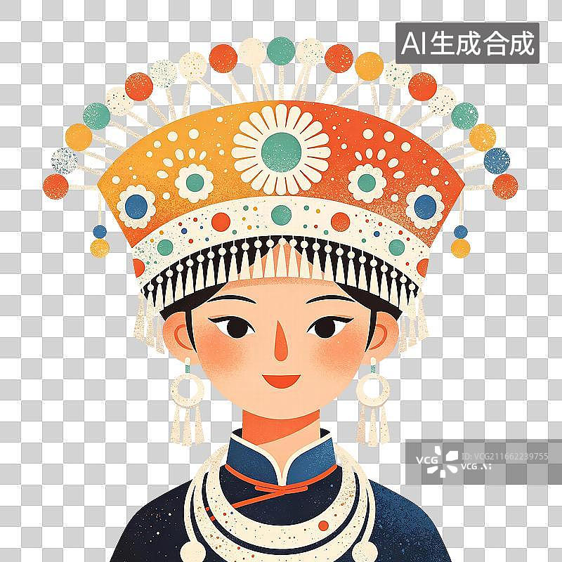 【AI数字艺术】苗族少女插画图片素材