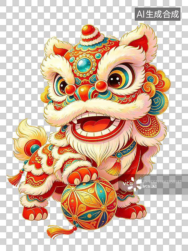 【AI数字艺术】卡通手绘舞狮插画，新年舞狮插画元素图片素材