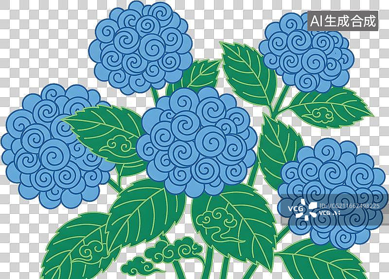 【AI数字艺术】清新蓝色绣球花插画图片素材