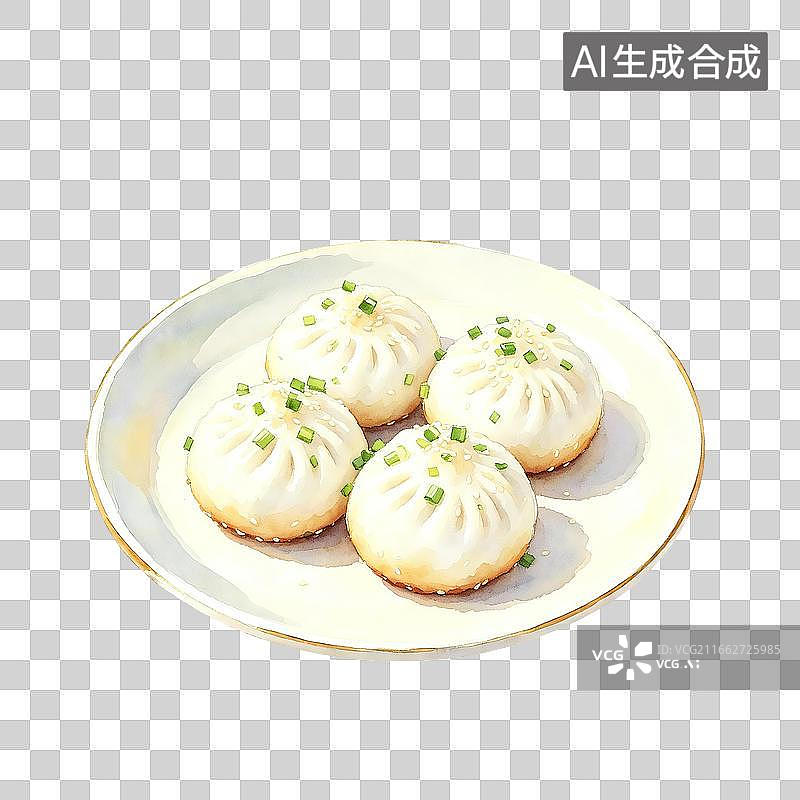 【AI数字艺术】水彩中式传统小吃_生煎包图片素材