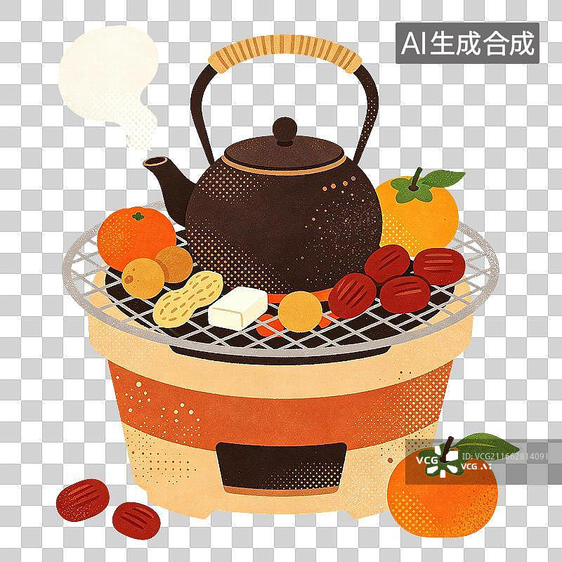 【AI数字艺术】围炉煮茶插画图片素材