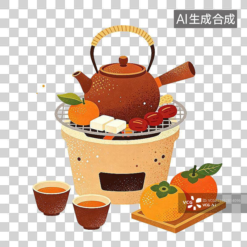 【AI数字艺术】围炉煮茶插画图片素材