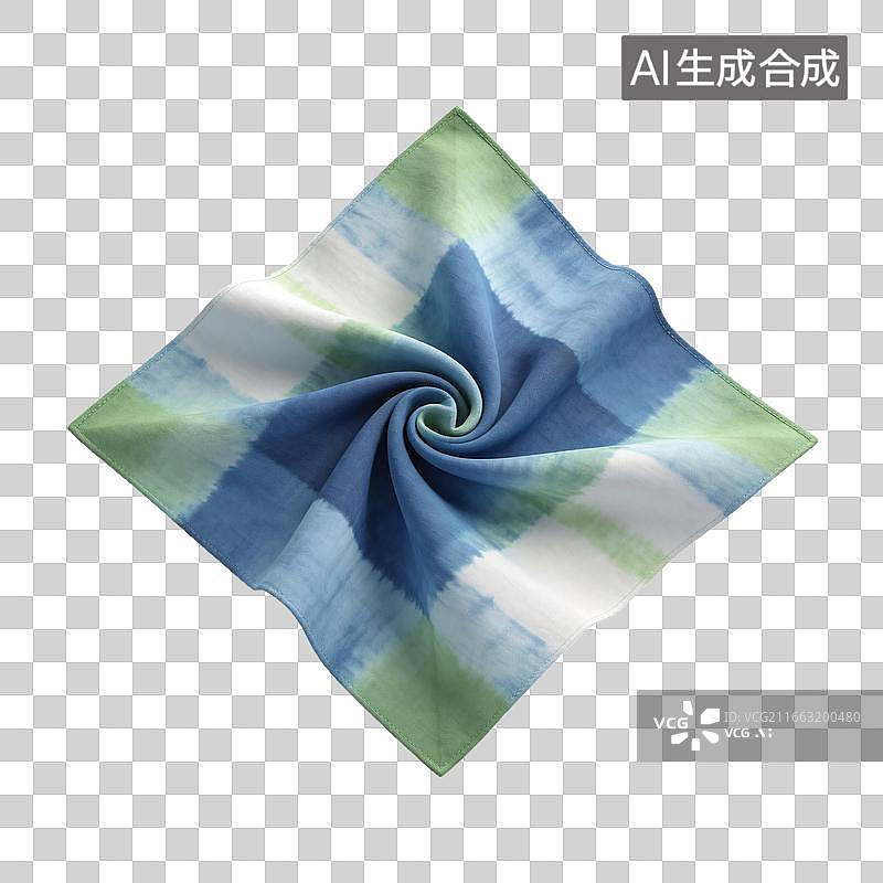 【AI数字艺术】蓝绿白渐变格纹方巾螺旋折叠图片素材