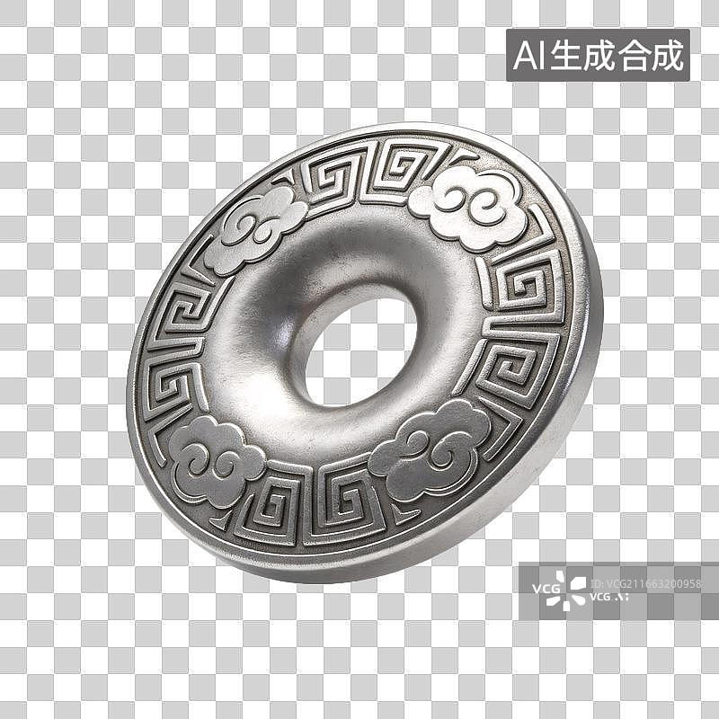 【AI数字艺术】银色云纹回形纹玉璧装饰品图片素材