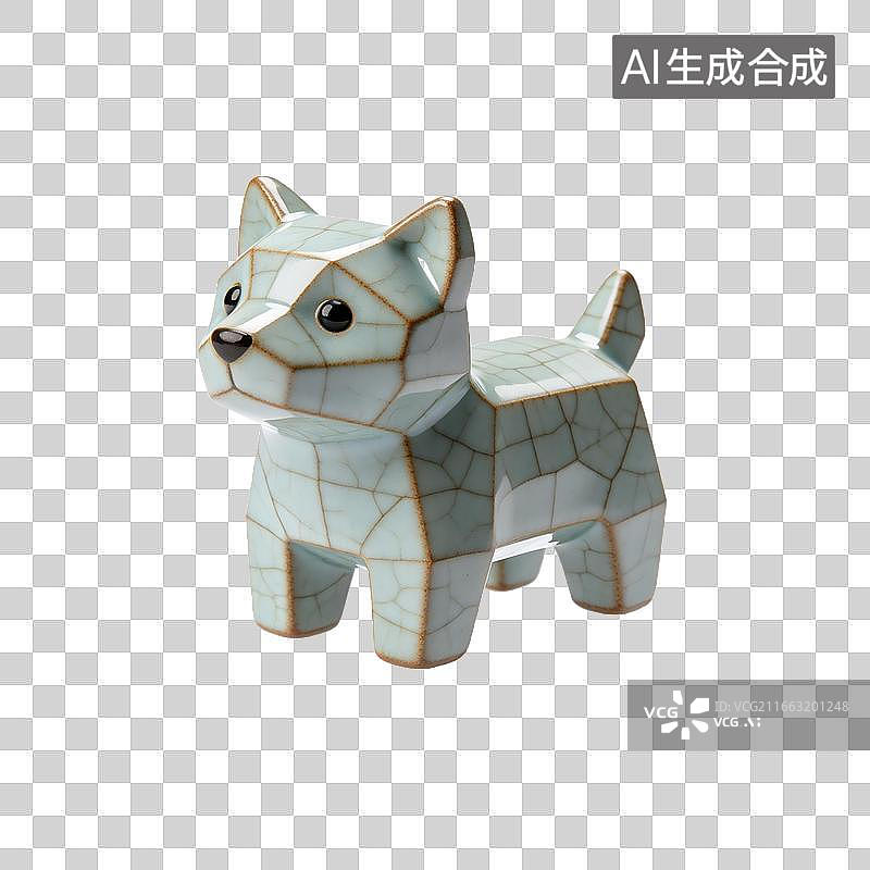【AI数字艺术】青瓷裂纹小狗摆件正面造型图片素材