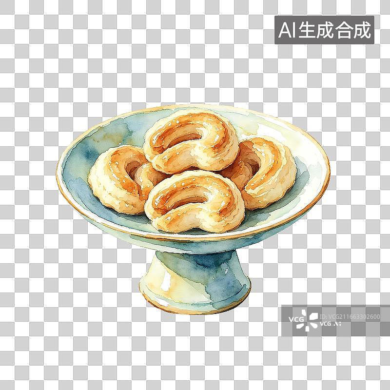 【AI数字艺术】水彩中式糕点小吃_马蹄酥图片素材