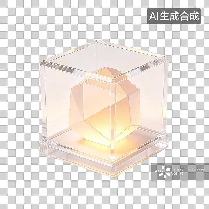 【AI数字艺术】透明立方体罩内发光几何灯图片素材