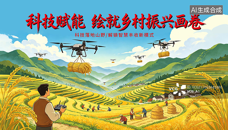 【AI数字艺术】梯田无人机海报图片素材