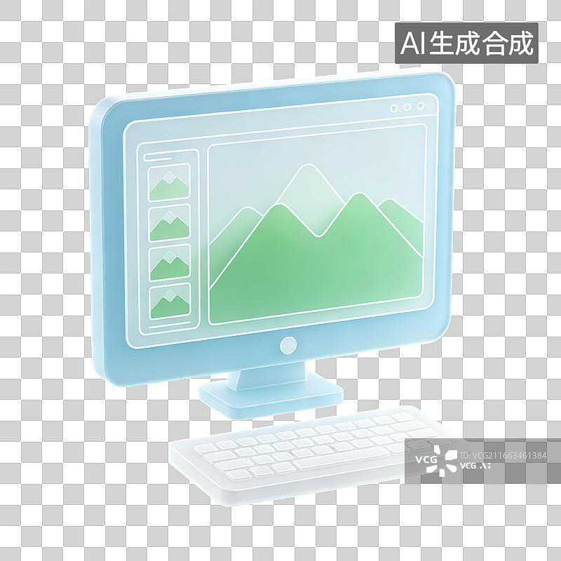 【AI数字艺术】3D磨砂玻璃材质图片编辑台式计算机元素图片素材