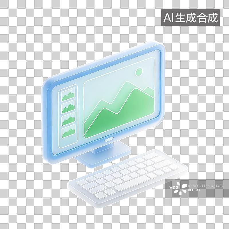【AI数字艺术】3D磨砂玻璃材质图片编辑台式计算机元素图片素材