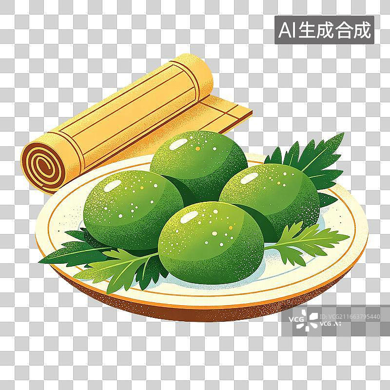 【AI数字艺术】青团食物插画图片素材
