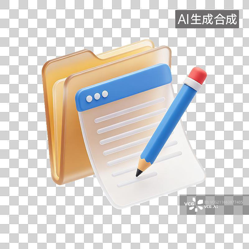 【AI数字艺术】3D磨砂玻璃材质文件夹文档铅笔编辑元素图片素材