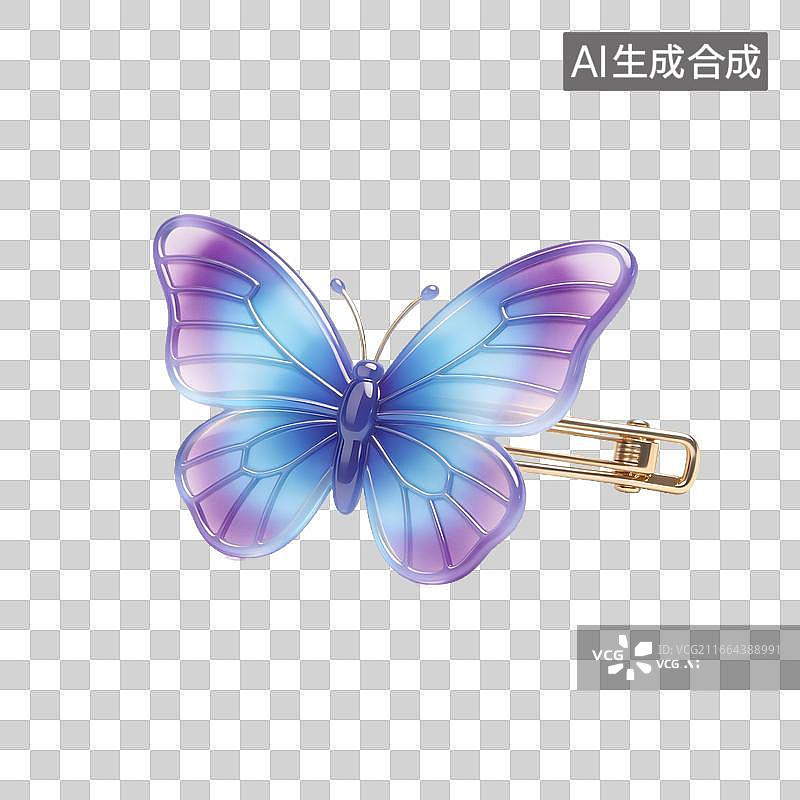 【AI数字艺术】蓝紫渐变蝴蝶发夹金属夹子图片素材