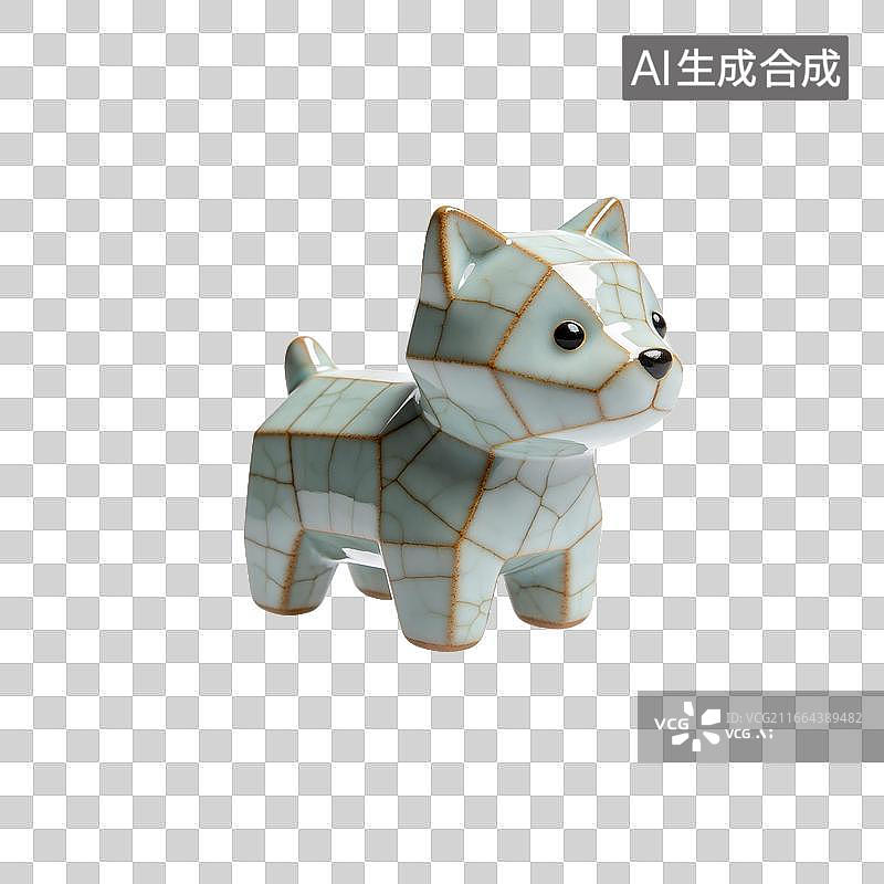 【AI数字艺术】青瓷裂纹小狗摆件正面视角图片素材