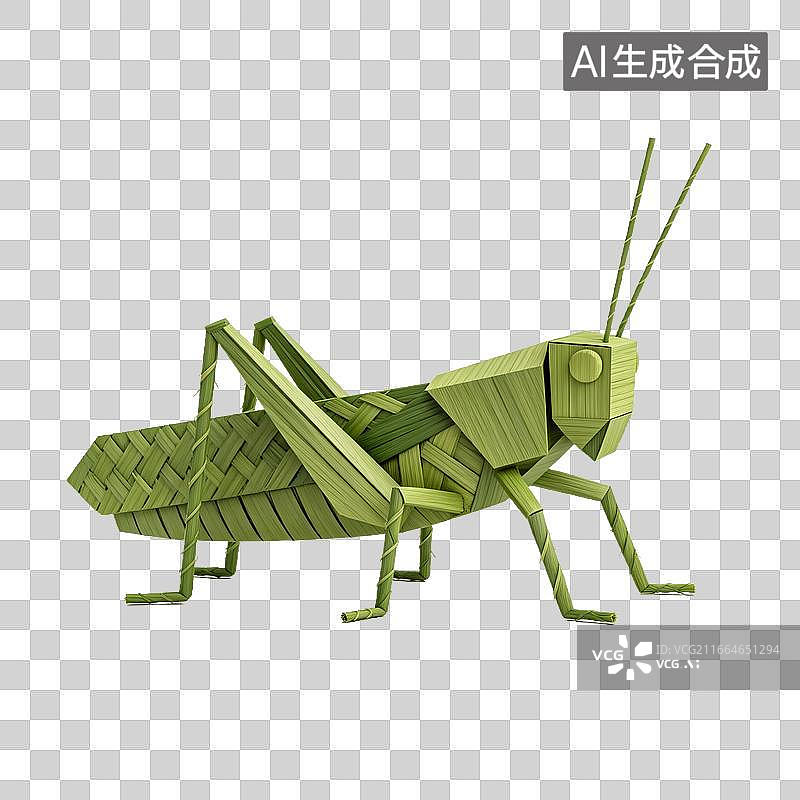 【AI数字艺术】绿色编织蚱蜢模型立体造型图片素材