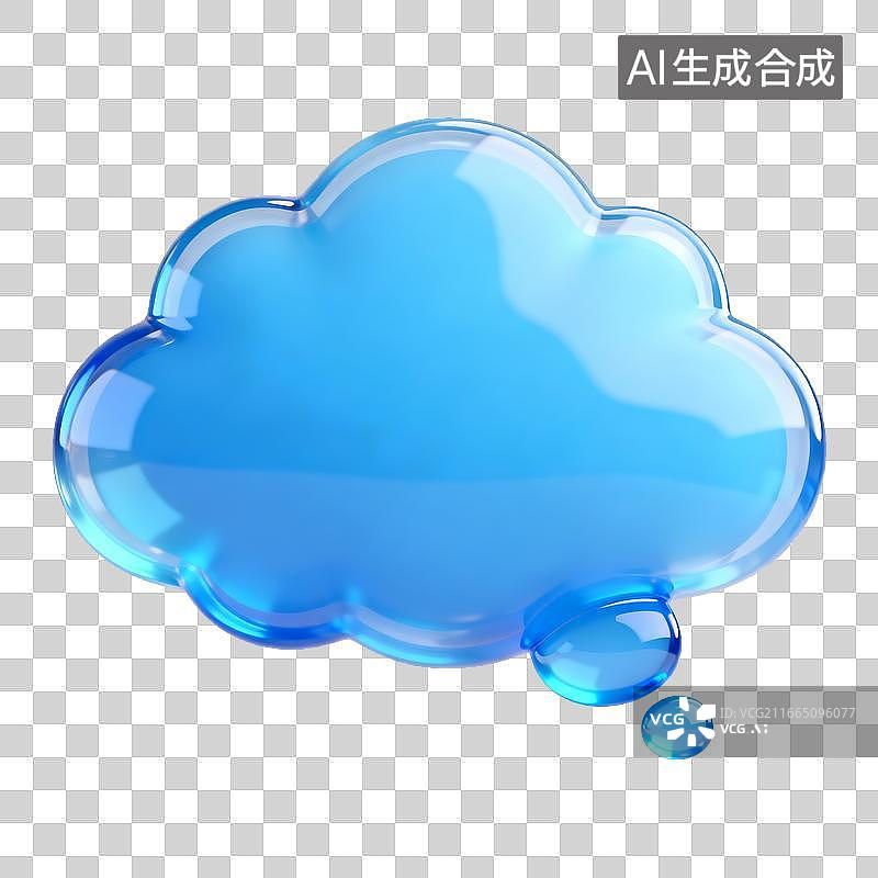【AI数字艺术】[免抠PNG素材]光泽蓝色玻璃云形带液滴气泡图片素材
