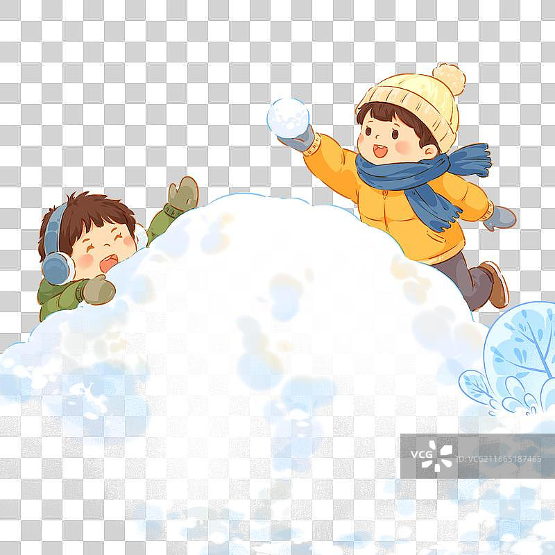 冬日儿童堆雪嬉戏打雪仗插画图片素材